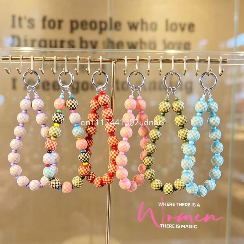 Phone Accessories Charms - Original Wooden Plaid Beaded Phone Chain,